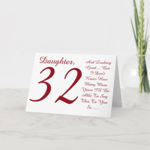 Carte Amusant, 32ème anniversaire, fille, texte rouge et