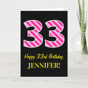 Carte Amusant "33" rayé rose ; Joyeux 33e anniversaire ;