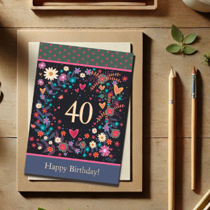Carte Amusant 40e anniversaire Floral Hearts Inspirivity
