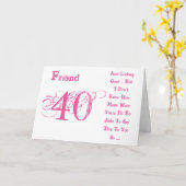 Carte Amusant, 40ème anniversaire pour ami, texte rose & (Fleur jaune)