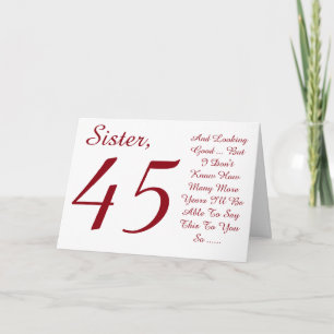 Carte Amusant, 45ème anniversaire pour soeur, texte roug