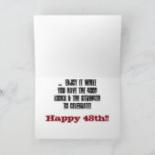 Carte Amusant, 48ème anniversaire, texte rouge et blanc. (Intérieur)
