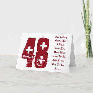 Carte Amusant, 48ème anniversaire, texte rouge et blanc.