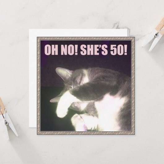 Carte Amusant 50e anniversaire (Chat) (Devant/Arrière en situation)