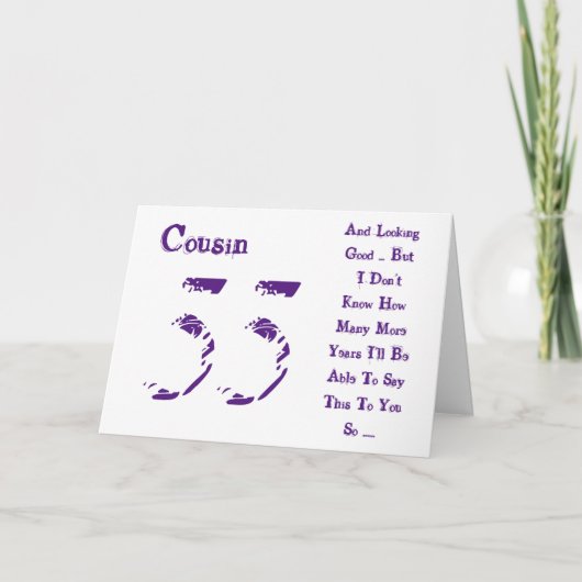 Carte Amusant, 55ème anniversaire, cousin, texte violet (Devant)