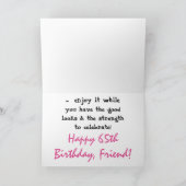 Carte Amusant, 65ème anniversaire pour ami, texte rose & (Intérieur)