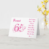 Carte Amusant, 65ème anniversaire pour ami, texte rose & (Fleur jaune)