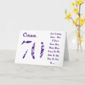 Carte Amusant, 70ème anniversaire, cousin, texte violet (Fleur jaune)