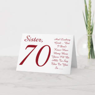 Carte Amusant, 70ème anniversaire pour soeur, texte roug