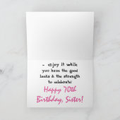 Carte Amusant, 70ème anniversaire, soeur, texte rose et  (Intérieur)