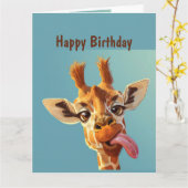 Carte Amusant Animal Humour Anniversaire Girafe (Fleur jaune)