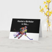 Carte Amusant Anniversaire à courte main Hockey objectif (Fleur jaune)