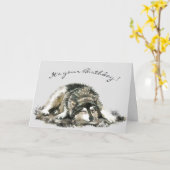 Carte Amusant Anniversaire Fatigué Napping Husky Dog Car (Fleur jaune)