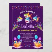 Carte Amusant ballon de requin arc-en-ciel fête d'annive (Devant / Derrière)