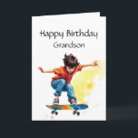 Carte Amusant Birthday Grandson Boy sur skateboard<br><div class="desc">Amusant Joyeux Anniversaire Grand-fils avec un garçon sur un Kick Skateboard Sport</div>