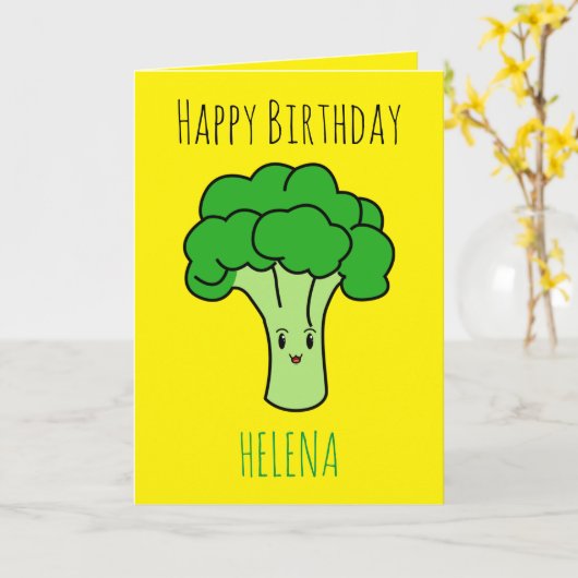 Carte Amusant Brocoli Jaune Vegan Anniversaire (Fleur jaune)