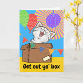 Carte Amusant Chat Anniversaire Sortez de votre boîte (Fleur jaune)