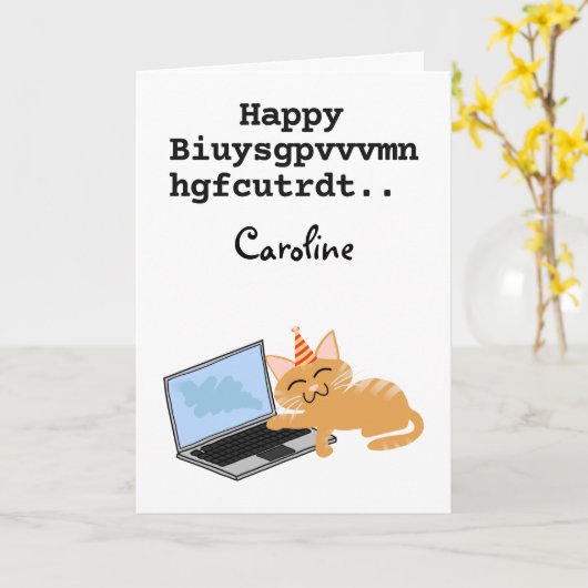 Carte Amusant chat gingembre Anniversaire sur ordinateur (Fleur jaune)