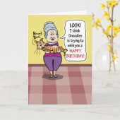 Carte Amusant Chat Hairball Anniversaire (Fleur jaune)