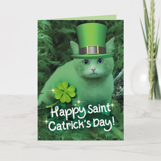 Carte Amusant chat vert de la Saint Patrick avec Casquet (Devant)