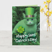 Carte Amusant chat vert de la Saint Patrick avec Casquet (Fleur jaune)
