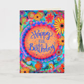 Carte Amusant coloré Joyeux Anniversaire Floral Custom A (Devant)