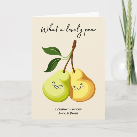 Carte Amusant Cute Pear Pun Mariage Couple Félicitations (Devant)