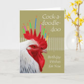 Carte Amusant désir d'anniversaire de coq, Cock-a-doodle (Fleur jaune)