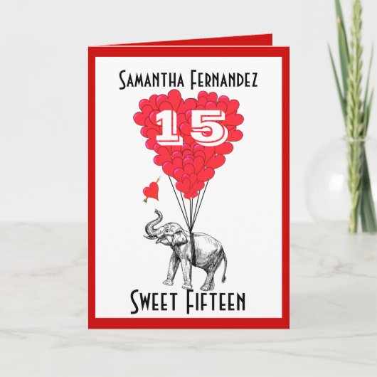 Carte Amusant éléphant doux Quinze (Devant)