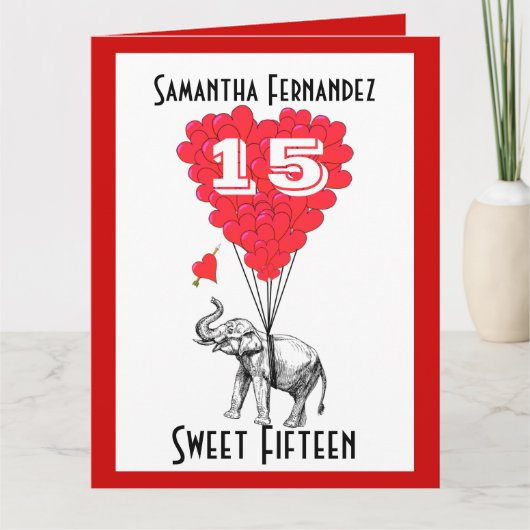 Carte Amusant éléphant doux Quinze (Devant)