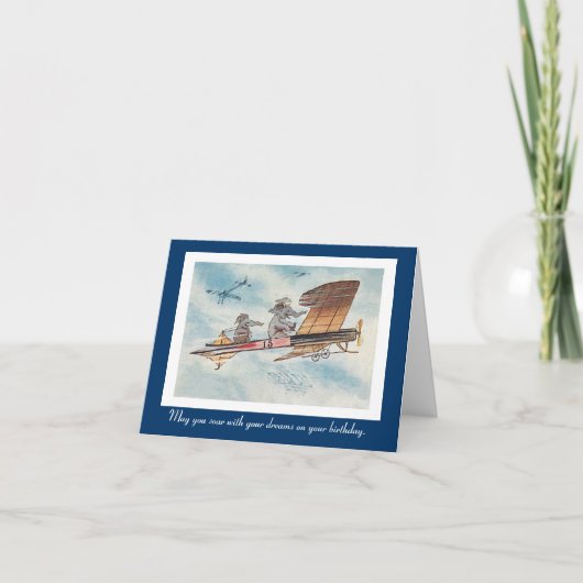 Carte Amusant Eléphants Volant Vintage Anniversaire (Devant)