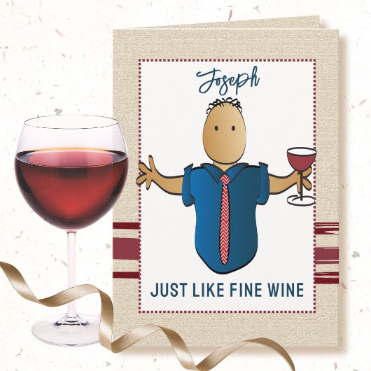 Carte Amusant Ethnic Homme Cartoon Red Wine Classic Anni