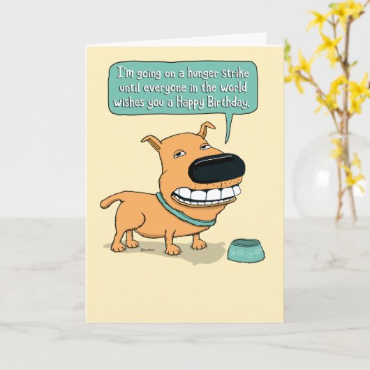 Carte Amusant Faim Strike Chien Anniversaire (Fleur jaune)