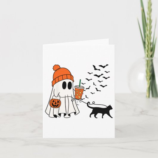 Carte Amusant Fantôme Marcher Chat Fantôme Chat Hallowee (Devant)