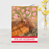 Carte Amusant Highland Steer Hussain Anniversaire (Fleur jaune)