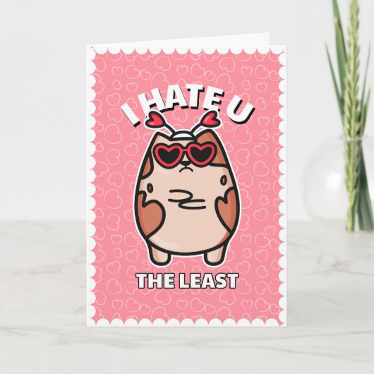 Carte Amusant Humour Chat anti-Valentin Coeurs roses (Devant)