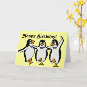 Carte Amusant Joyeux Pingouins Dansants Anniversaire (Fleur jaune)