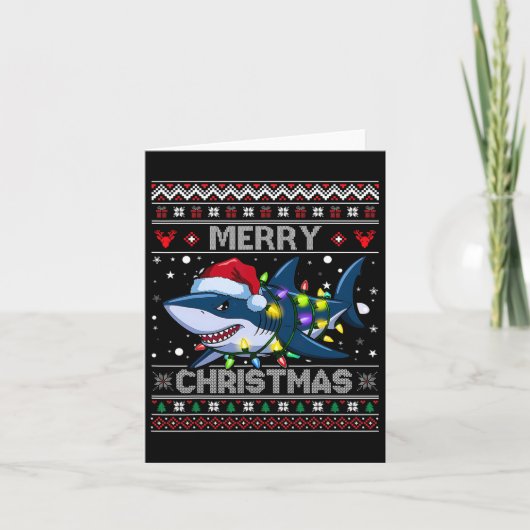 Carte Amusant Joyeux Vilain Requin de Noël Santa Hat Lum (Devant)