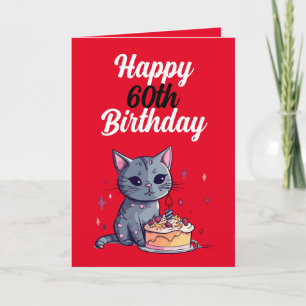 Carte Amusant Mari de chat blanc et rouge 60e anniversai