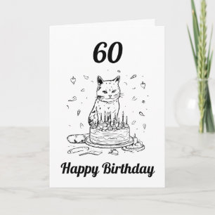 Carte Amusant Mari de chat noir et blanc 60e anniversair