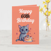 Carte Amusant Mari de chat orange et blanc 60e anniversa (Fleur jaune)