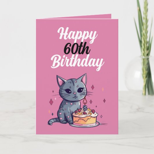 Carte Amusant Mari de chat rose et blanc 60e anniversair (Devant)