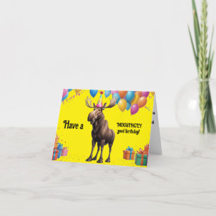 Carte Amusant Moose Anniversaire Salutation avec Ballons