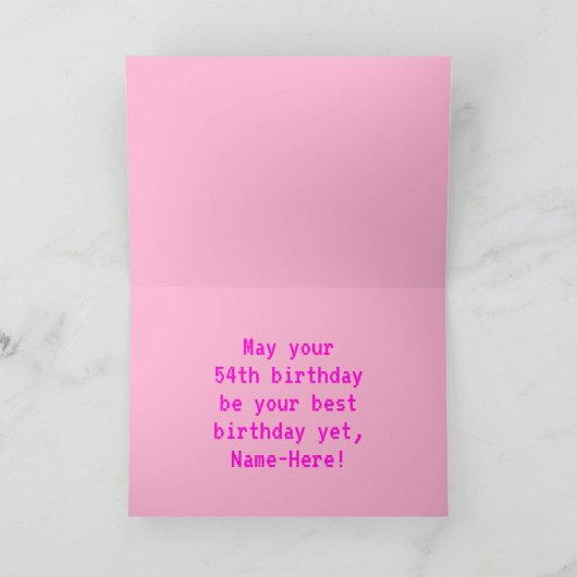 Carte Amusant, Nerd, Geek, Rose, Style 8-Bit 54ème Anniv (Intérieur)