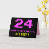 Carte Amusant, Nerdy, Geeky, Rose, 8 bits Style 24e anni (Fleur jaune)