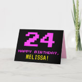 Carte Amusant, Nerdy, Geeky, Rose, 8 bits Style 24e anni (Devant)