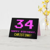 Carte Amusant, Nerdy, Geeky, Rose, 8 bits Style 34e anni (Fleur jaune)