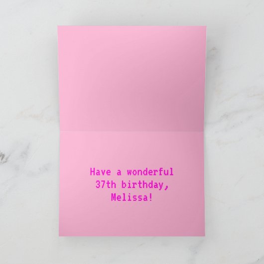 Carte Amusant, Nerdy, Geeky, Rose, 8 bits Style 37e anni (Intérieur)