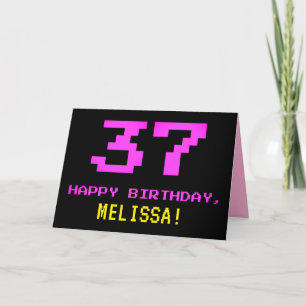 Carte Amusant, Nerdy, Geeky, Rose, 8 bits Style 37e anni