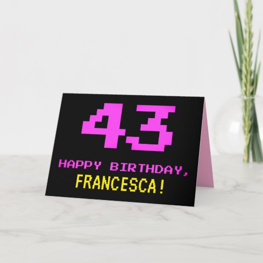 Carte Amusant, Nerdy, Geeky, Rose, 8 bits Style 43e anni (Devant)